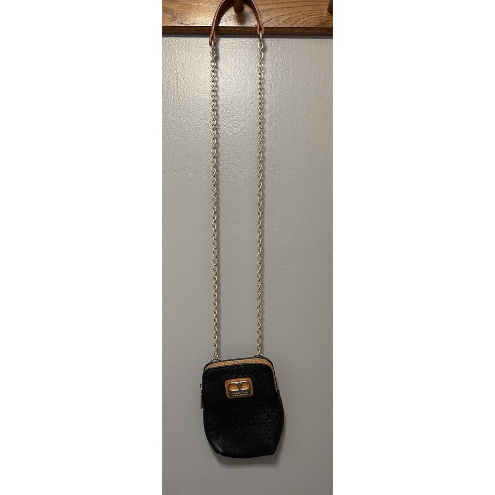 Valentina Italian Pebbled Leather Crossbody Bag Black Gold Chain 8X5 - Picture 2 of 5